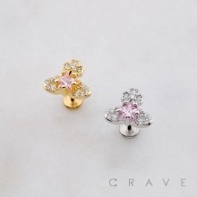 CZ CLOVER STAR GLAMOUR THREADLESS (PUSH IN) 316L SURGICAL STEEL LABRET SET